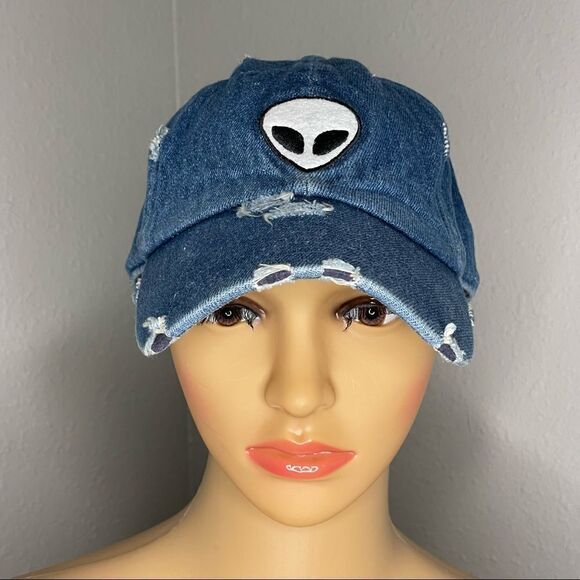 KBETHOS Alien Distressed Denim Trucker Ball Cap - Picture 2 of 9